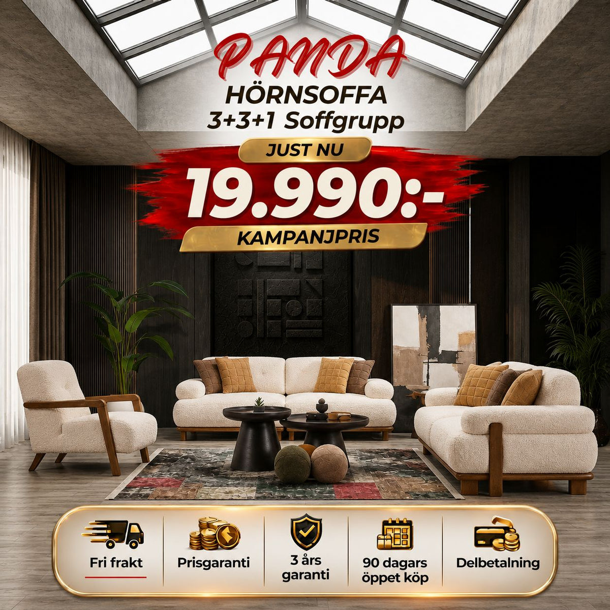 🎯 Panda 3+3+1 Soffgrupp