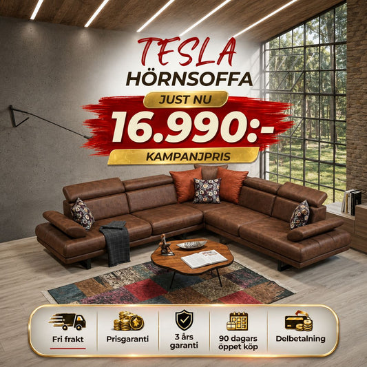 🎯 Tesla Hörnsoffa - Grå (Nubuck)