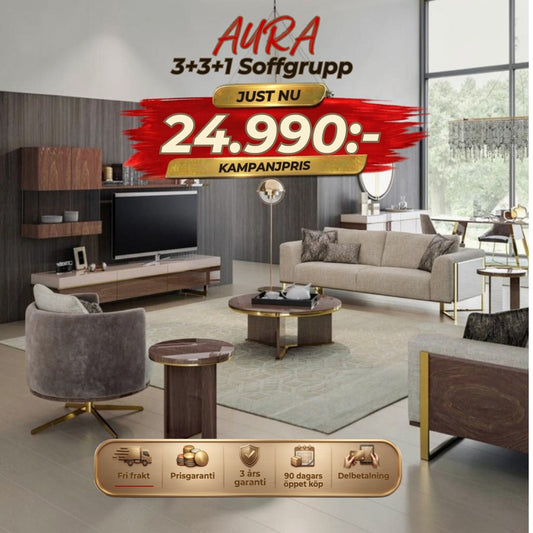 Aura 3+3+1 Soffgrupp - Beige-Grå – kampanjpris