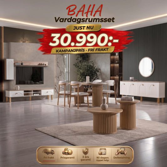 Baha (Matbord) Vardagsrumsset - (Matbord med 6st Stolar-Soffbord-Tv Bänk) – kampanjpris
