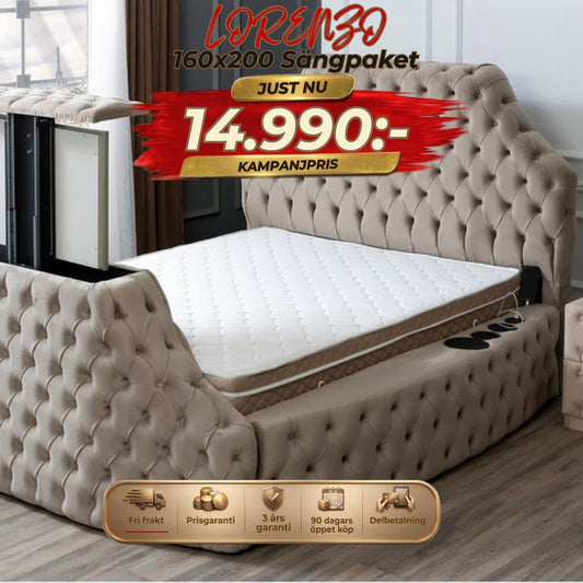 Lorenzo Säng-Huvudgavel-Förvaring med Madrass - 160x200 cm Beige – kampanjpris