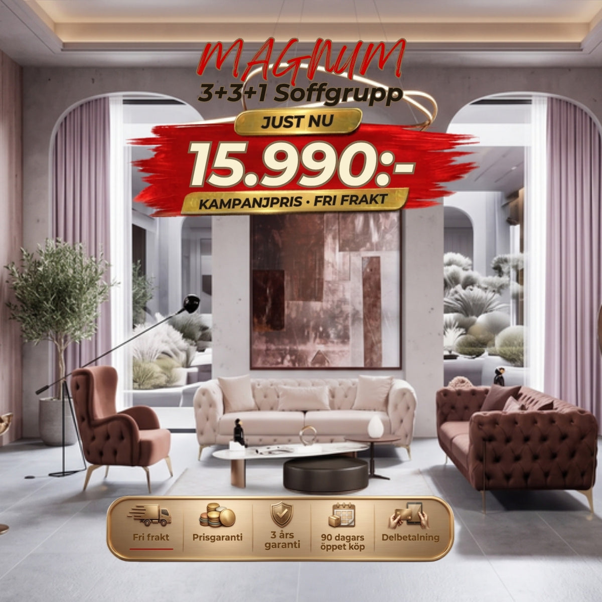 Magnum 3+3+1 Soffgrupp Specialerbjudande Endast 8 kvar – kampanjpris