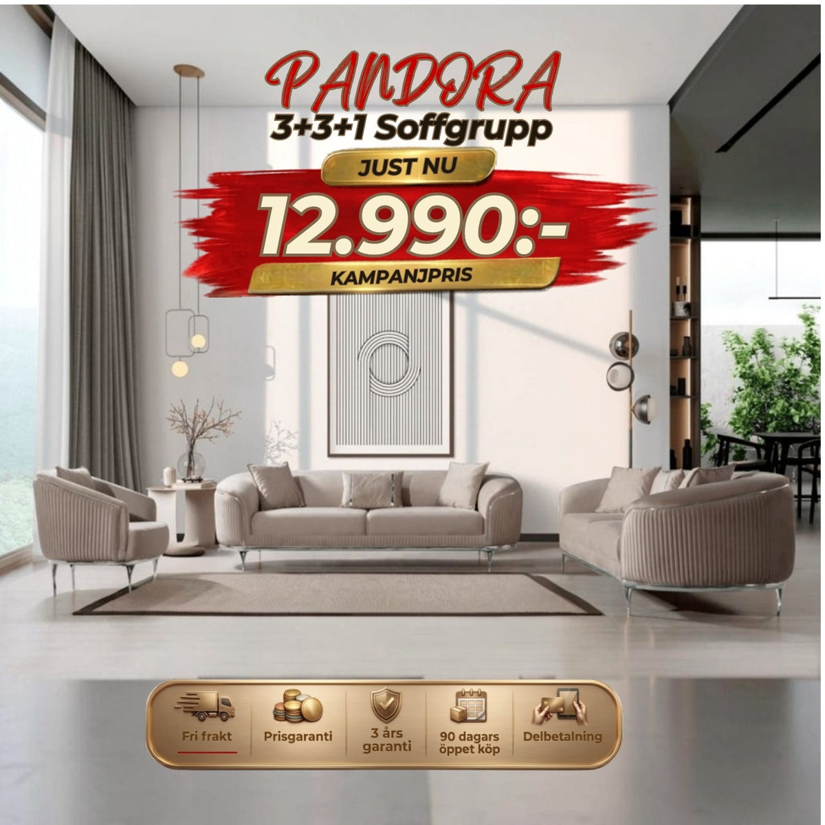 Pandora 3+3+1 Soffgrupp – kampanjpris