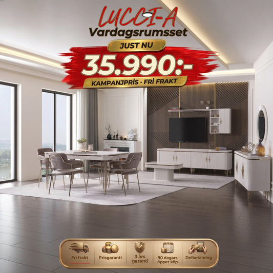 Lucci-A Vardagsrumsset - (Matbord med 6st Stolar-Soffbord-Tv Bänk) – kampanjpris