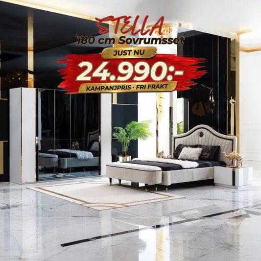 Stella Sovrumsset (180 cm Säng-2st Sängbord) – kampanjpris