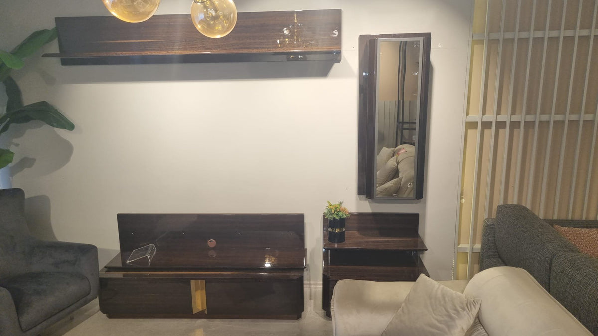 Lisa Vardagsrum Paket (Soffbord + TV-bänk med hyllor + Skänk med spegel + Matbord med 6 stolar) – visningsexemplar, bild 2