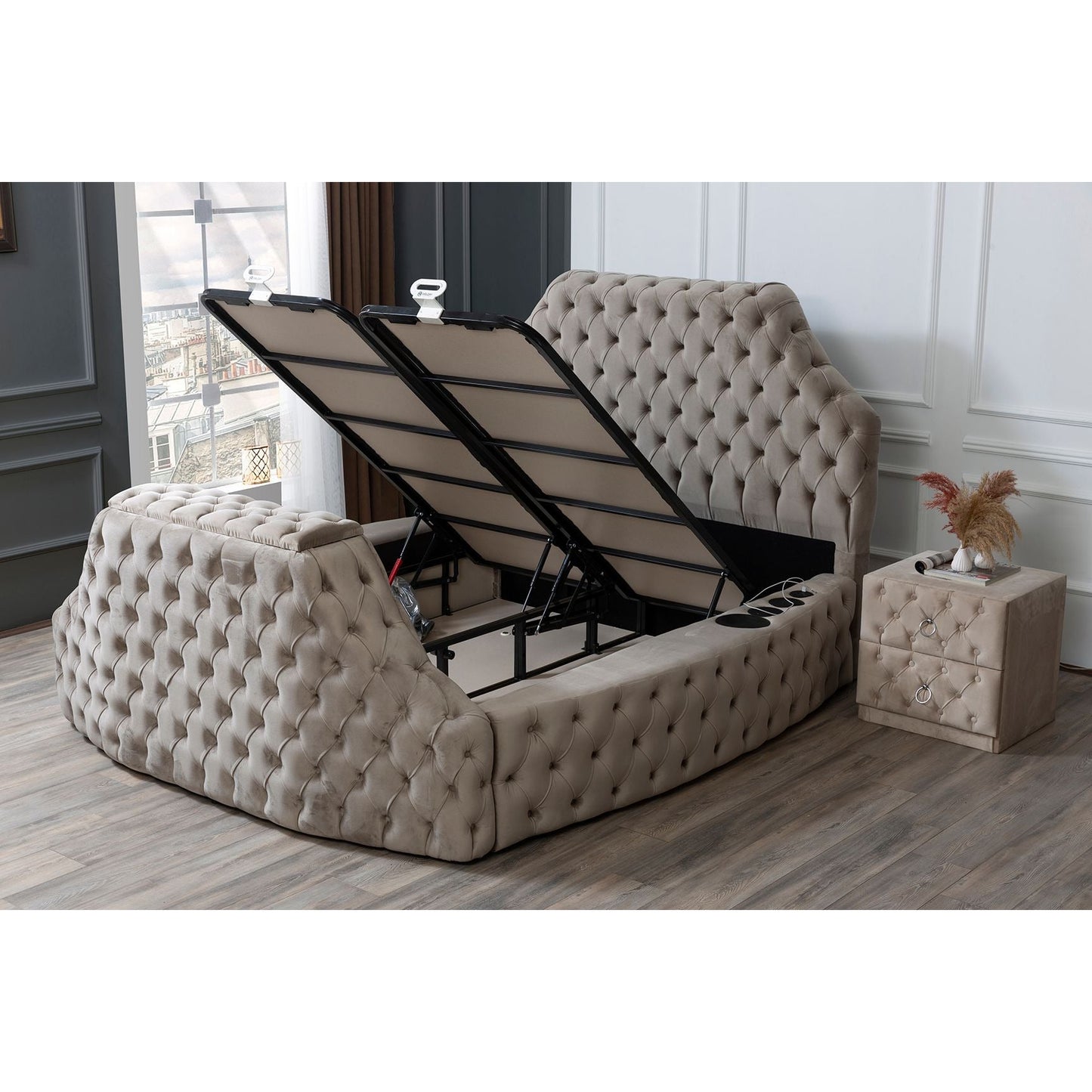 ⭐ LAVENZA Bedpaket – with storage, headboard, TV-lift and mattress ⏳ Begränsat antal – passa på!
