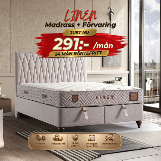 Linen Säng-Huvudgavel-Madrass-Förvaring