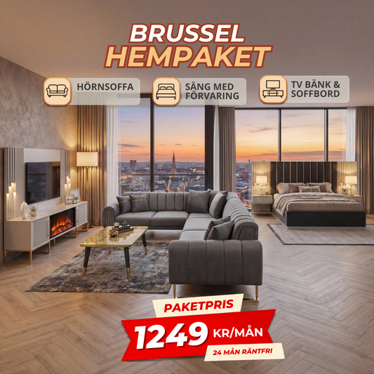🔟 Brussel HemPaket (Hörnsoffa – TV-bänk – Soffbord – Säng med förvaring)