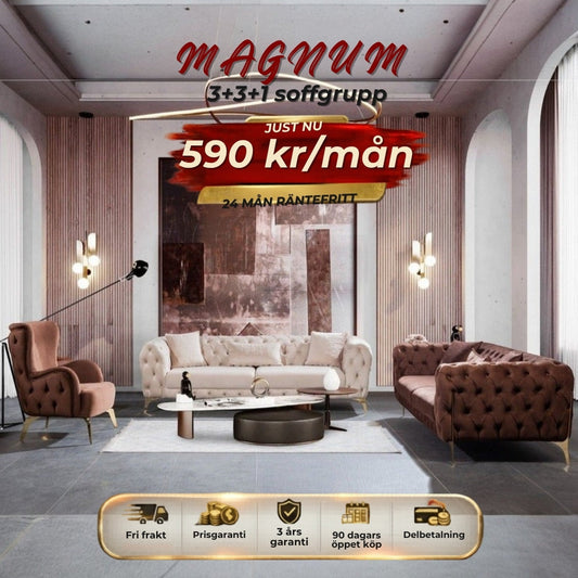💥Magnum 3+3+1 Soffgrupp ⏳Specialerbjudande | Endast 8 kvar 590 kr/mån