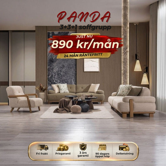 PANDA 3+3+1 soffgrupp 890 kr/mån