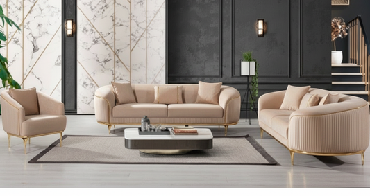 Pandora 3+3+1 Soffgrupp - Beige med Guld Ben