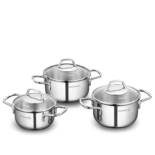 Korkmaz Perla Induction Steel Cookware Trio Set - LINE Furniture Group