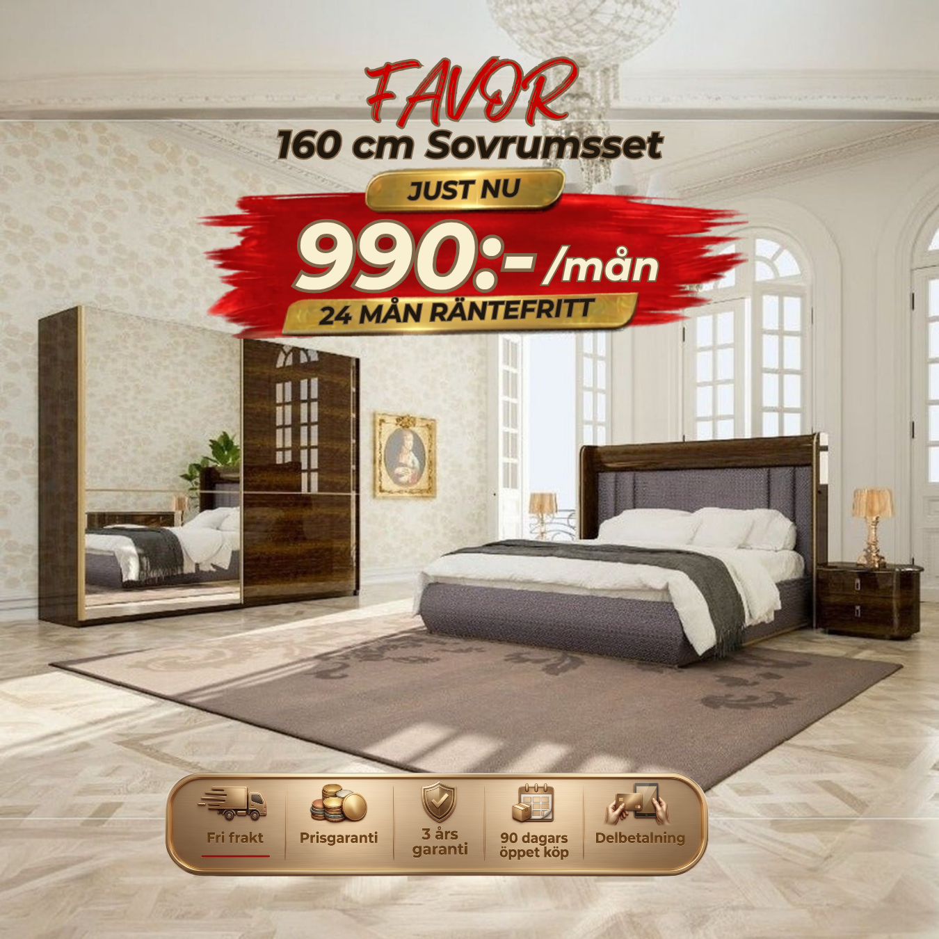 Favor Sovrumsset - (160 cm Säng-2 st Sängbord-Sminkbord)