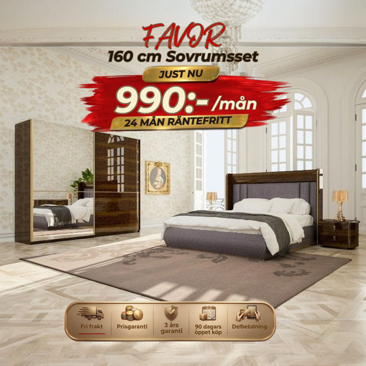 Favor Sovrumsset - (160 cm Säng-2 st Sängbord-Sminkbord)