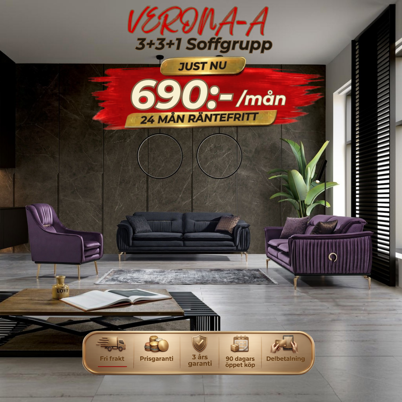 Verona-A 3+3+1 Sofa Set
