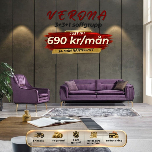 VERONA 3+3+1 soffgrupp 690 kr/mån