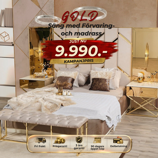 ⭐ GOLD Säng med förvaring + Madrass ⏳ Specialerbjudande | Endast 4 kvar-160*200cm