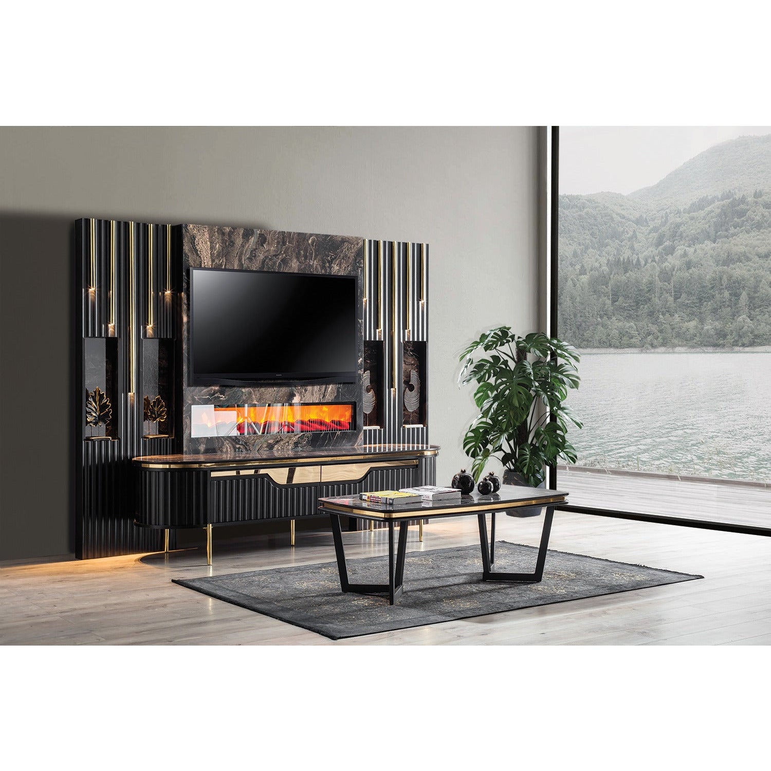 Orion TV-Bänk Överdelen med Elkamin - LINE Furniture Group