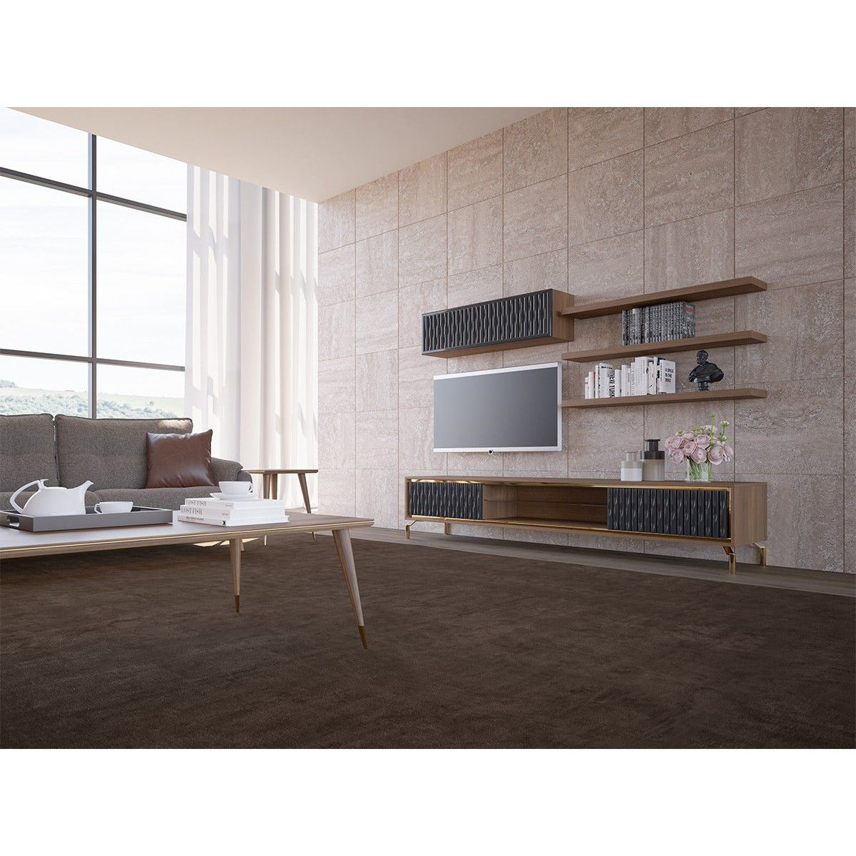 Gold M3-Tv-Bänk Hyylla - LINE Furniture Group