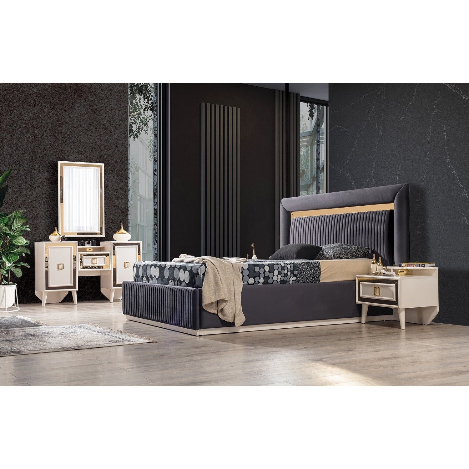 Gold Sminkbord med Spegel - LINE Furniture Group